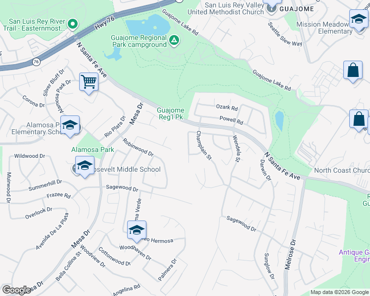 map of restaurants, bars, coffee shops, grocery stores, and more near 5277 Wohlford Street in Oceanside
