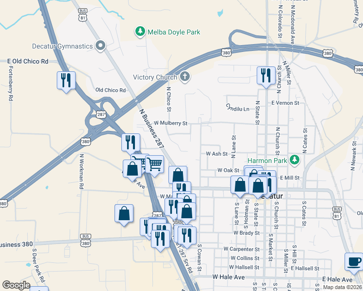 map of restaurants, bars, coffee shops, grocery stores, and more near 508 Valleyridge Court in Decatur