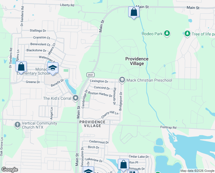 map of restaurants, bars, coffee shops, grocery stores, and more near 10006 Lexington Drive in Denton County
