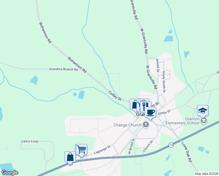 map of restaurants, bars, coffee shops, grocery stores, and more near 339 Colley Street in Grantville