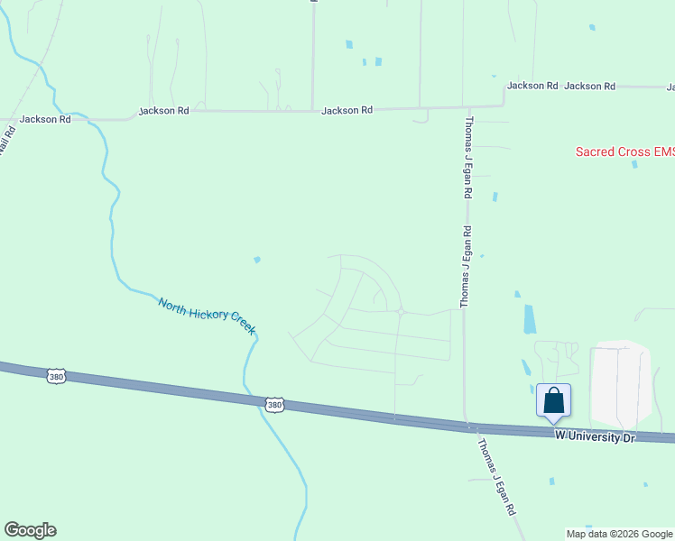 map of restaurants, bars, coffee shops, grocery stores, and more near 2312 Thomas J Egan Road in Denton