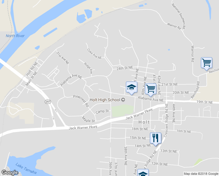 map of restaurants, bars, coffee shops, grocery stores, and more near 3599 Alabama Avenue Northeast in Tuscaloosa