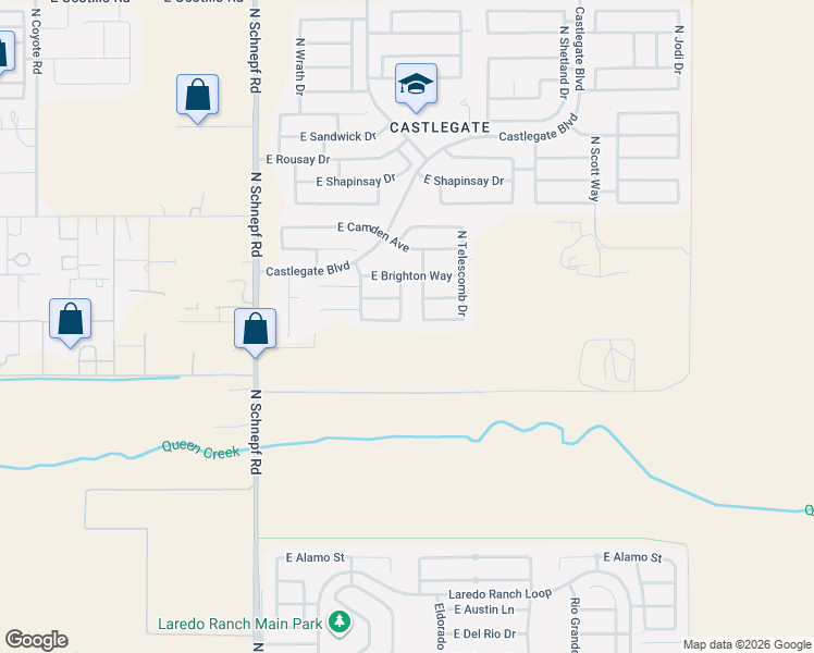 map of restaurants, bars, coffee shops, grocery stores, and more near 3920 East Lambeth Place in Queen Creek