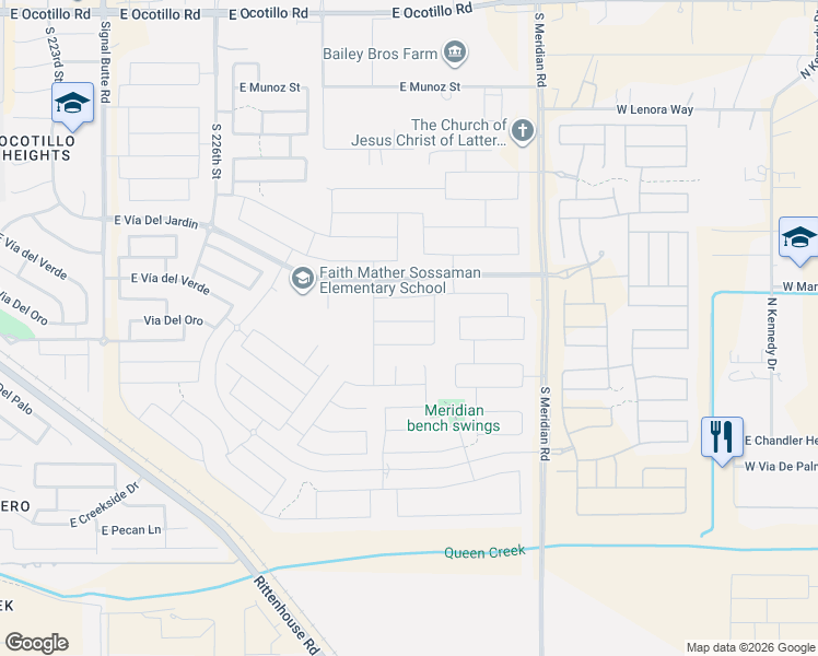 map of restaurants, bars, coffee shops, grocery stores, and more near 22968 Via Del Oro in Queen Creek