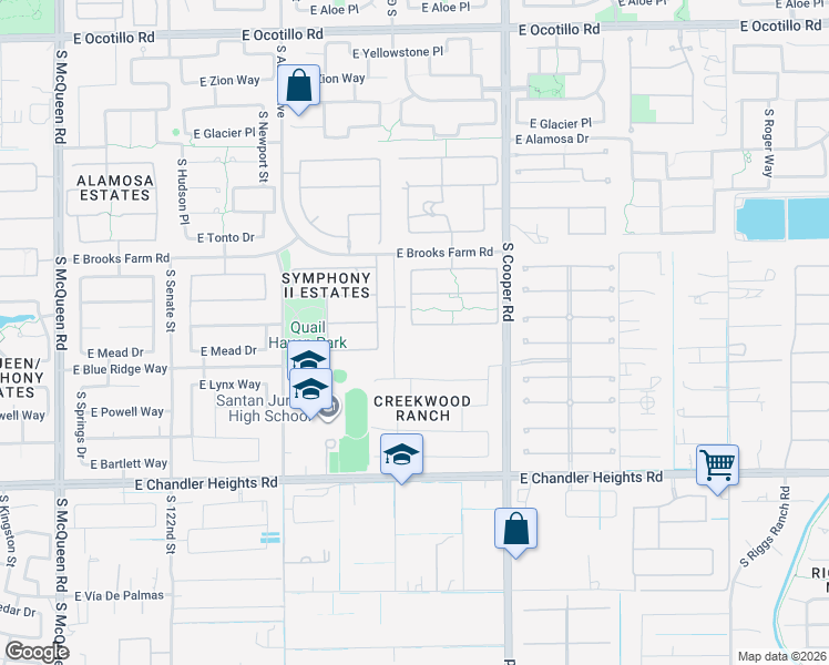 map of restaurants, bars, coffee shops, grocery stores, and more near 1824 East Crescent Way in Chandler