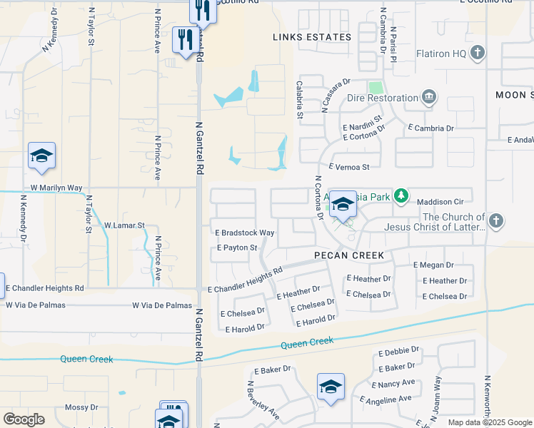 map of restaurants, bars, coffee shops, grocery stores, and more near 39552 North George Way in San Tan Valley