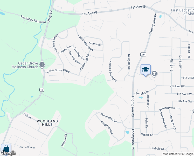 map of restaurants, bars, coffee shops, grocery stores, and more near 217 Cedar Grove Parkway in Alabaster