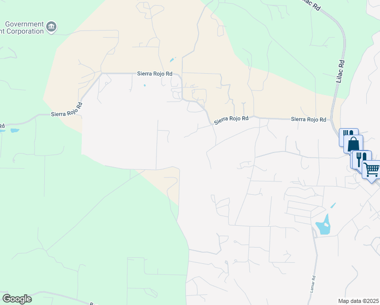 map of restaurants, bars, coffee shops, grocery stores, and more near 12341 Sierra Rojo Road in Valley Center