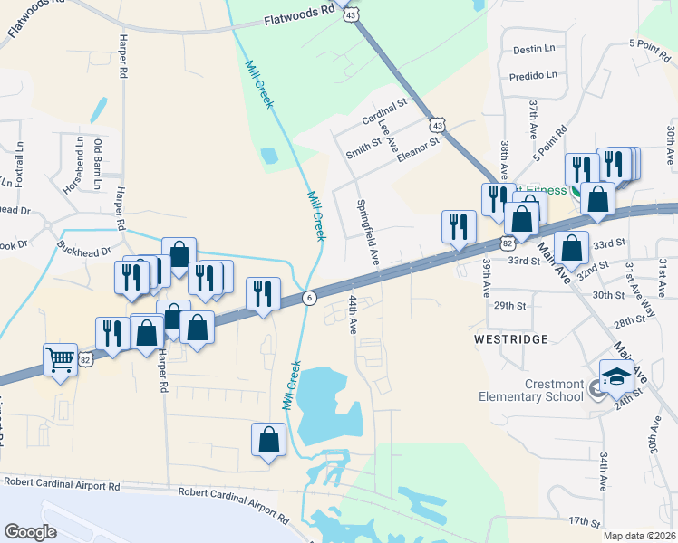 map of restaurants, bars, coffee shops, grocery stores, and more near 3303 Royal Oak Circle in Northport