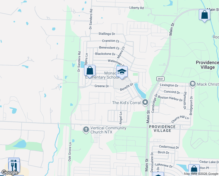 map of restaurants, bars, coffee shops, grocery stores, and more near 9120 Greene Drive in Aubrey