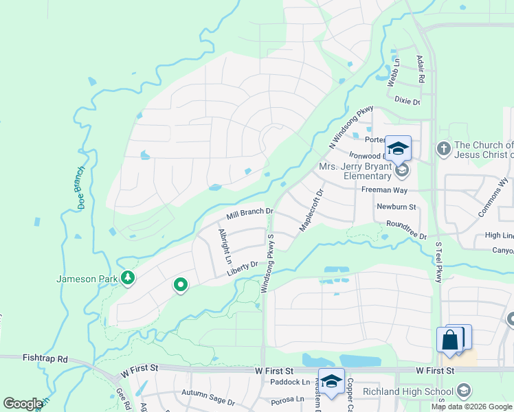 map of restaurants, bars, coffee shops, grocery stores, and more near 4340 Mill Branch Drive in Prosper