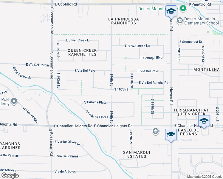 map of restaurants, bars, coffee shops, grocery stores, and more near 196th Street in Queen Creek