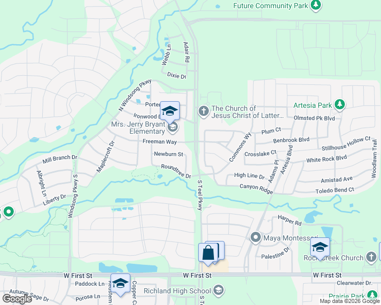 map of restaurants, bars, coffee shops, grocery stores, and more near 230 Valley Mills Lane in Prosper