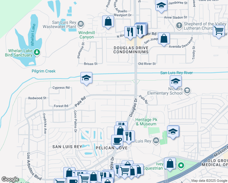 map of restaurants, bars, coffee shops, grocery stores, and more near 3933 Posada Court in Oceanside