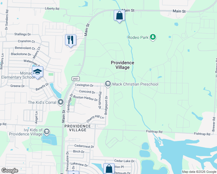 map of restaurants, bars, coffee shops, grocery stores, and more near 2024 Bridgeport Drive in Aubrey