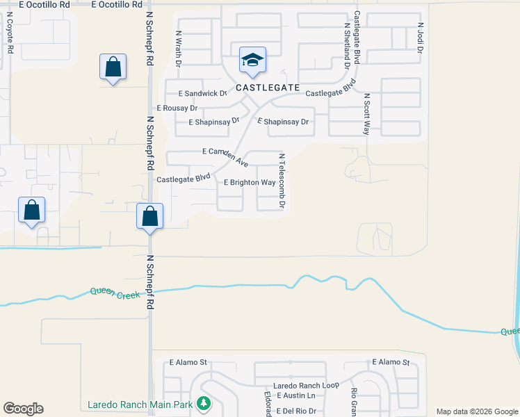 map of restaurants, bars, coffee shops, grocery stores, and more near 4064 East Lambeth Place in San Tan Valley