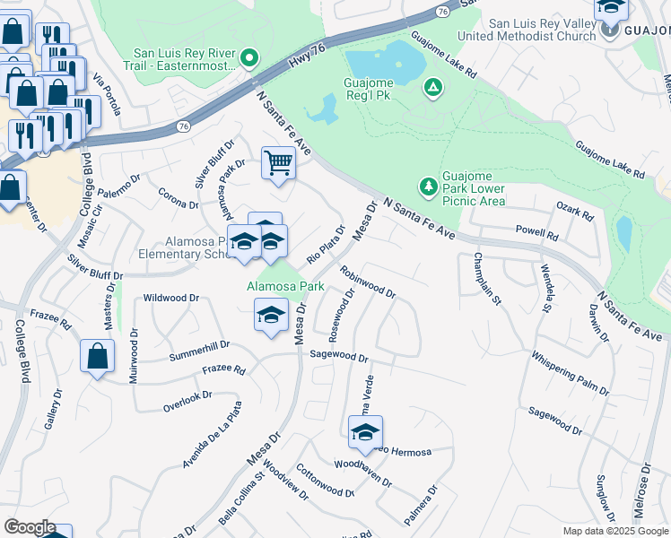 map of restaurants, bars, coffee shops, grocery stores, and more near 904 Robinwood Drive in Oceanside