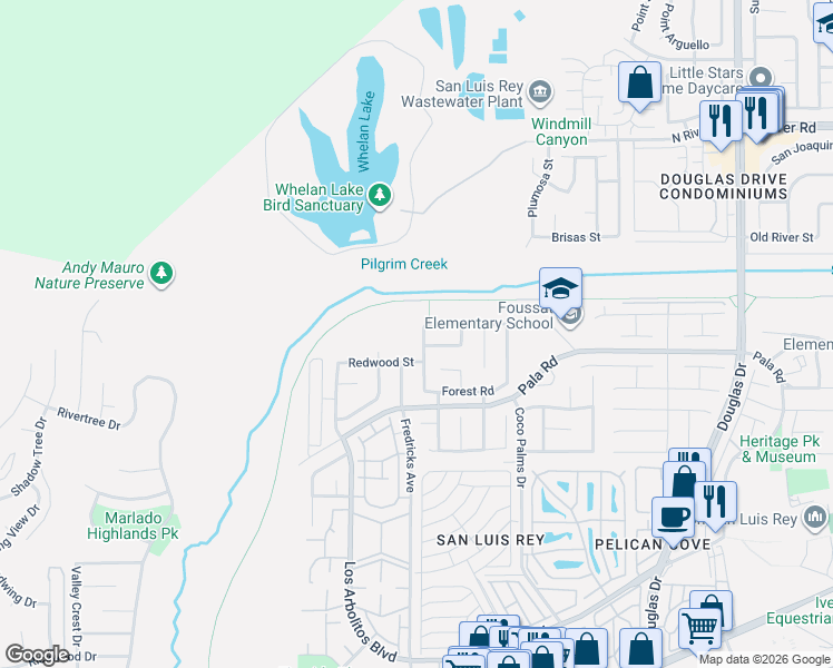 map of restaurants, bars, coffee shops, grocery stores, and more near 3662 Weeping Willow Road in Oceanside
