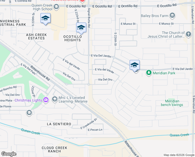 map of restaurants, bars, coffee shops, grocery stores, and more near 22464 Via Del Oro in Queen Creek