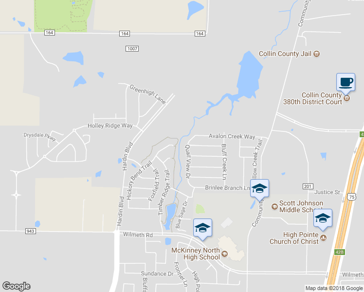 map of restaurants, bars, coffee shops, grocery stores, and more near 3817 Quail View Drive in McKinney