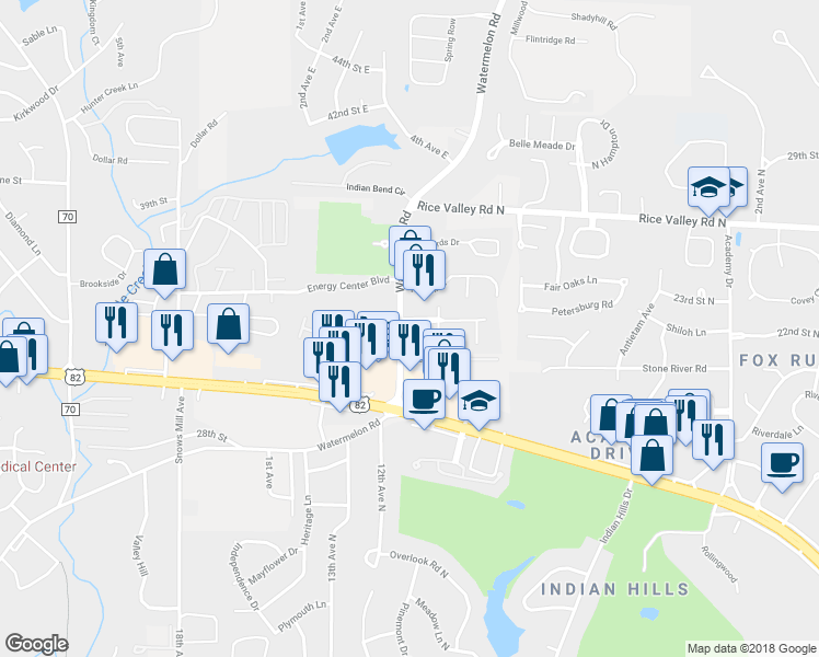map of restaurants, bars, coffee shops, grocery stores, and more near 3519 Watermelon Road in Northport