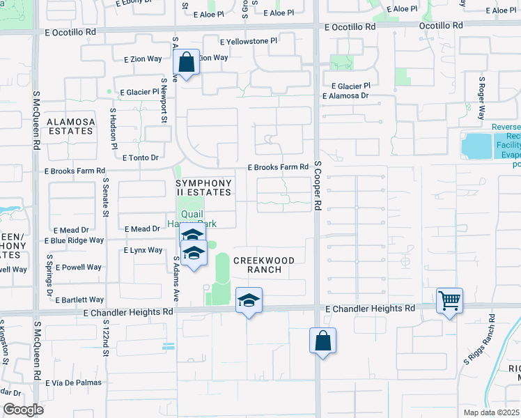 map of restaurants, bars, coffee shops, grocery stores, and more near 1824 East Crescent Way in Chandler