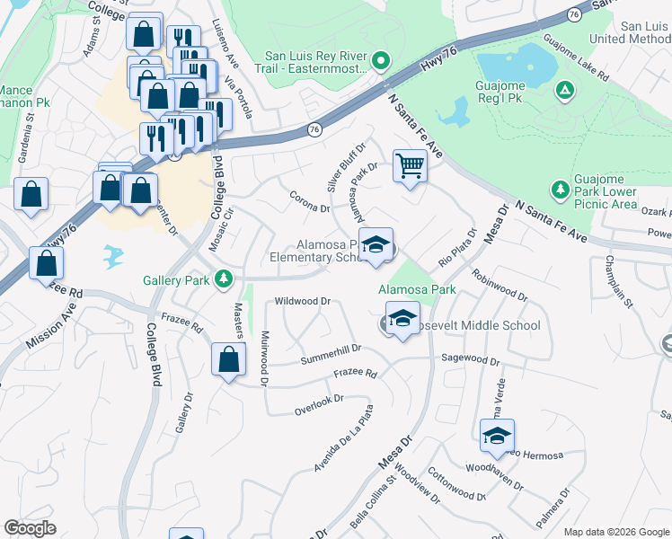 map of restaurants, bars, coffee shops, grocery stores, and more near 715 Palette Court in Oceanside