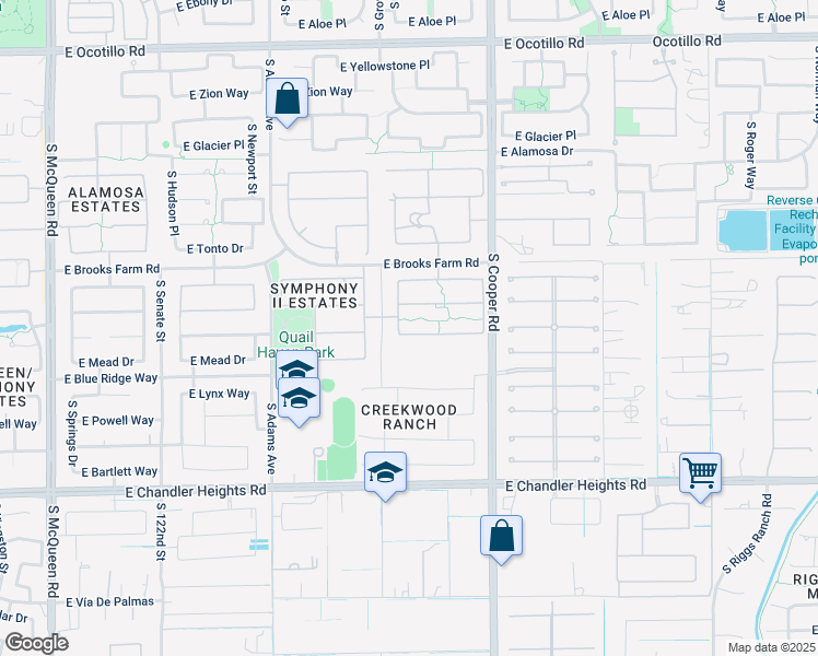 map of restaurants, bars, coffee shops, grocery stores, and more near 1824 East Crescent Way in Chandler