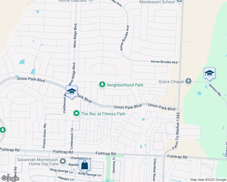 map of restaurants, bars, coffee shops, grocery stores, and more near 1416 Trailwood Terrace in Krugerville