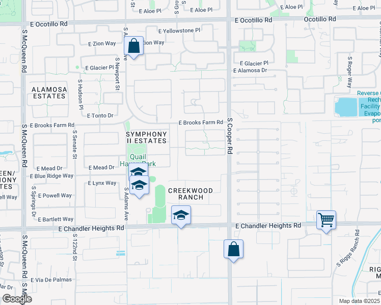 map of restaurants, bars, coffee shops, grocery stores, and more near 1824 East Crescent Way in Chandler