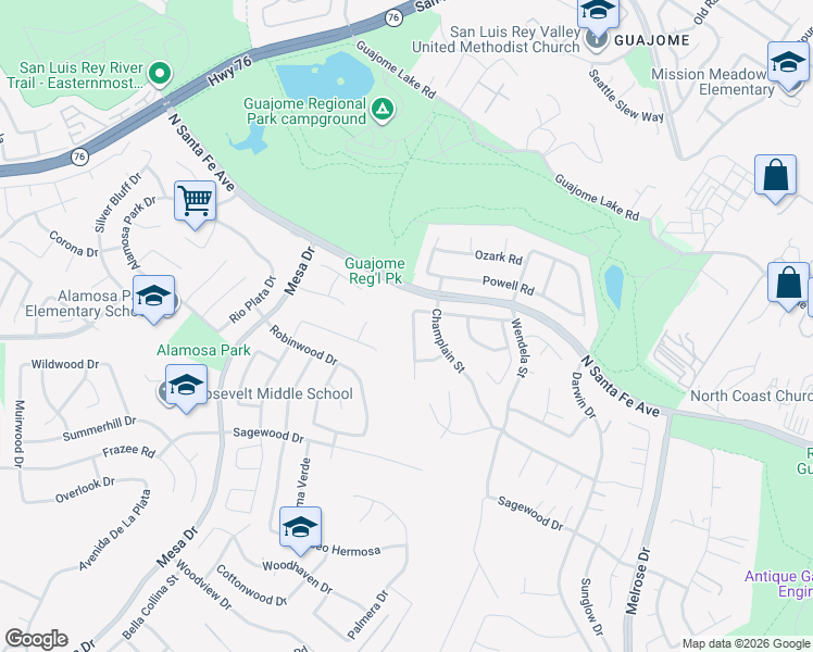 map of restaurants, bars, coffee shops, grocery stores, and more near 5277 Wohlford Street in Oceanside