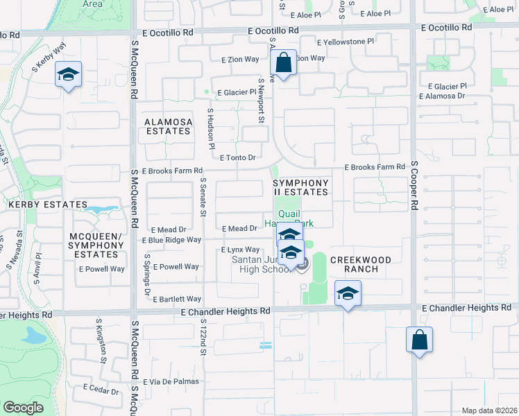 map of restaurants, bars, coffee shops, grocery stores, and more near 1450 East Crescent Way in Chandler