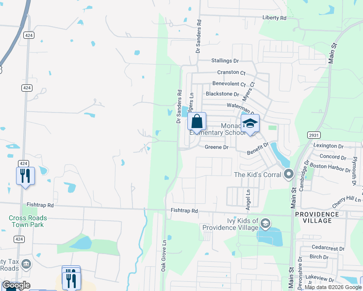 map of restaurants, bars, coffee shops, grocery stores, and more near 1800 Doctor Sanders Road in Aubrey