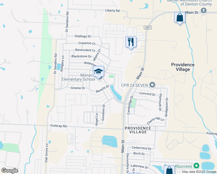 map of restaurants, bars, coffee shops, grocery stores, and more near 9350 Cape Cod Boulevard in Aubrey