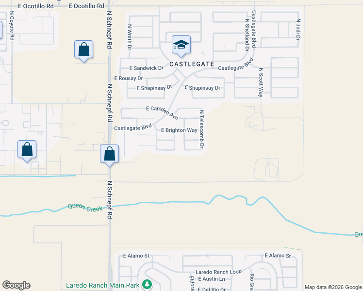map of restaurants, bars, coffee shops, grocery stores, and more near 4064 East Lambeth Place in San Tan Valley