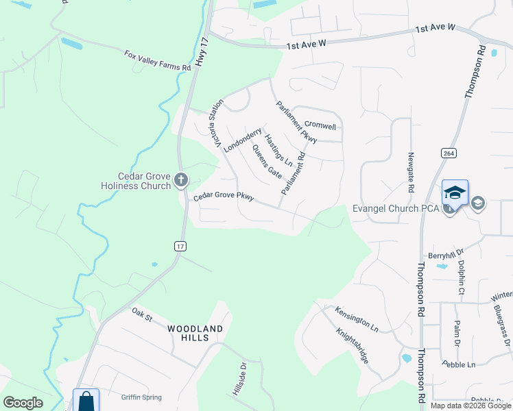 map of restaurants, bars, coffee shops, grocery stores, and more near 178 Cedar Grove Parkway in Alabaster
