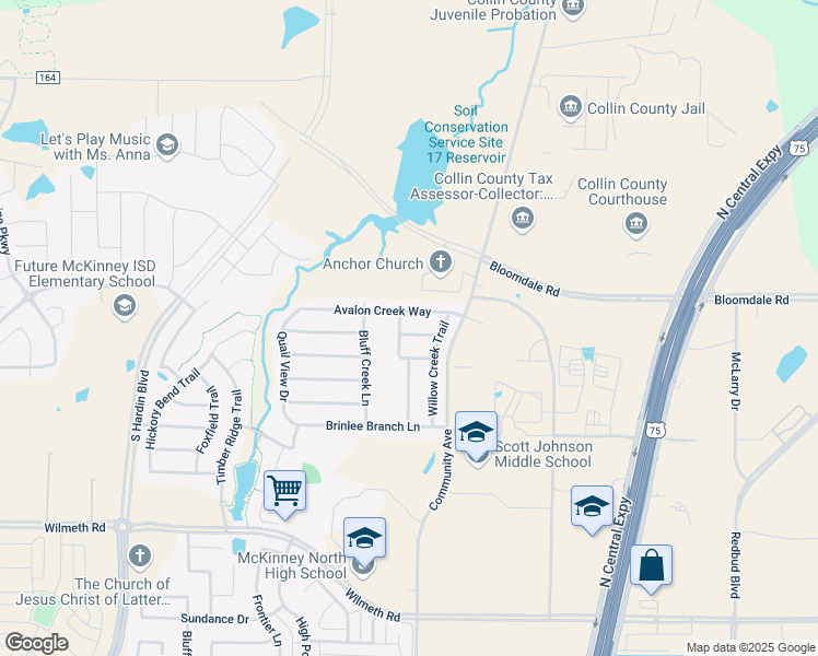 map of restaurants, bars, coffee shops, grocery stores, and more near 2324 Spruce Meadow Lane in McKinney