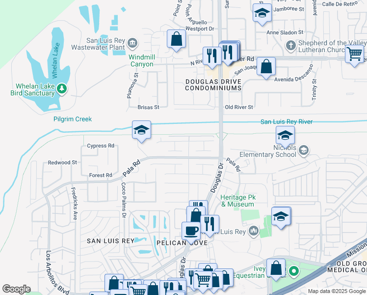 map of restaurants, bars, coffee shops, grocery stores, and more near 3933 Posada Court in Oceanside