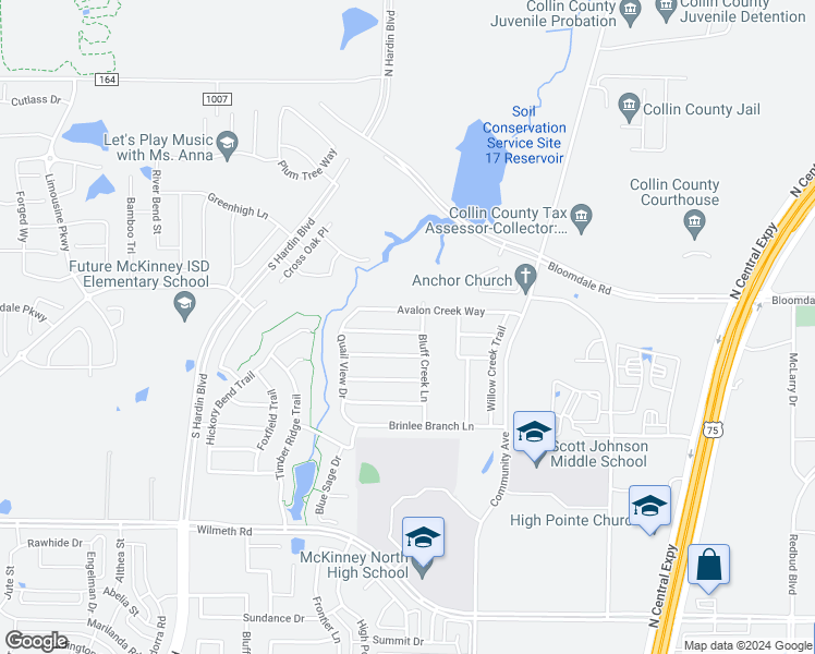 map of restaurants, bars, coffee shops, grocery stores, and more near 2508 Clear Brook Drive in McKinney