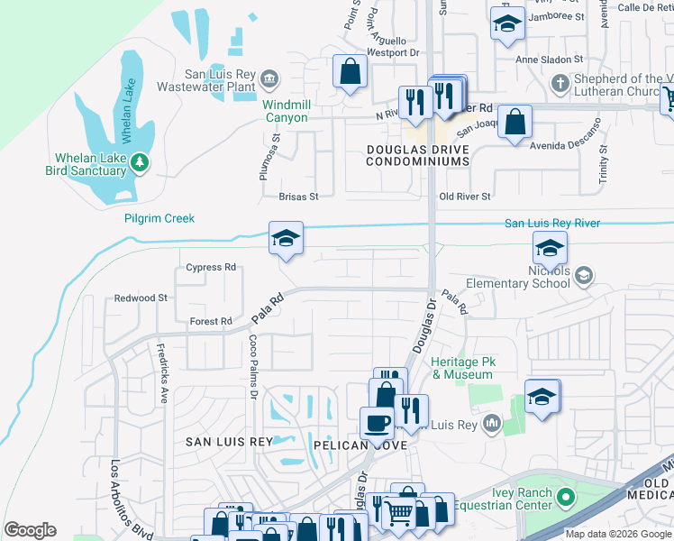 map of restaurants, bars, coffee shops, grocery stores, and more near 3909 Posada Court in Oceanside