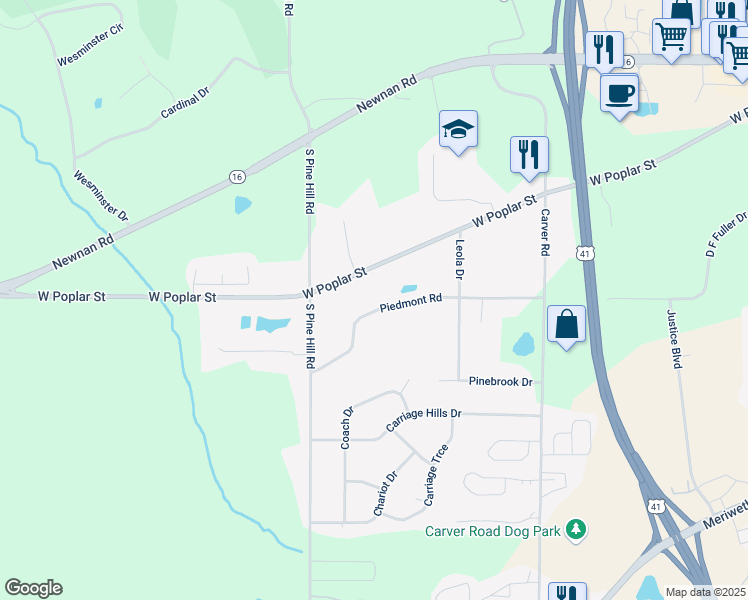 map of restaurants, bars, coffee shops, grocery stores, and more near 1663 Piedmont Road in Griffin