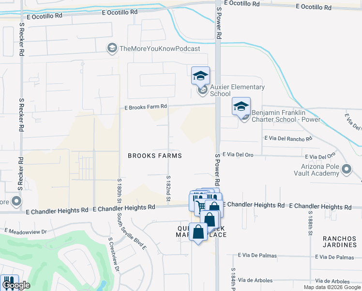 map of restaurants, bars, coffee shops, grocery stores, and more near 23065 South 182nd Street in Gilbert