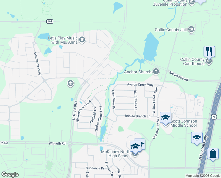 map of restaurants, bars, coffee shops, grocery stores, and more near 3817 Quail View Drive in McKinney