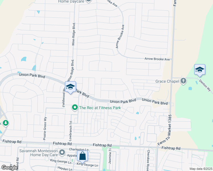 map of restaurants, bars, coffee shops, grocery stores, and more near 1416 Trailwood Terrace in Krugerville
