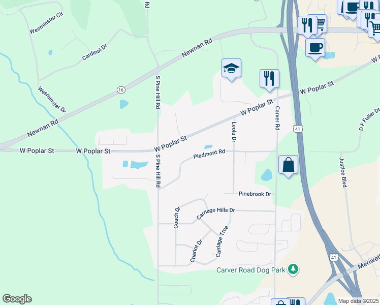 map of restaurants, bars, coffee shops, grocery stores, and more near 1663 Piedmont Road in Griffin