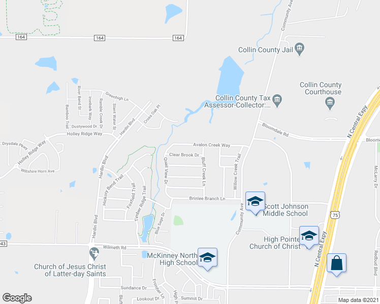 map of restaurants, bars, coffee shops, grocery stores, and more near 2520 Clear Brook Drive in McKinney