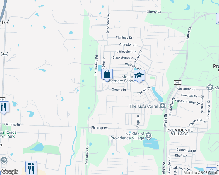 map of restaurants, bars, coffee shops, grocery stores, and more near 9024 Greene Drive in Aubrey