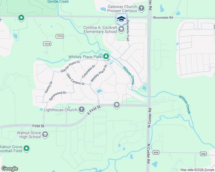 map of restaurants, bars, coffee shops, grocery stores, and more near 4020 Chama Street in Prosper