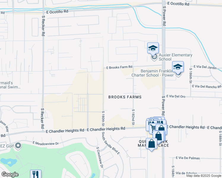 map of restaurants, bars, coffee shops, grocery stores, and more near 23115 South 180th Street in Gilbert