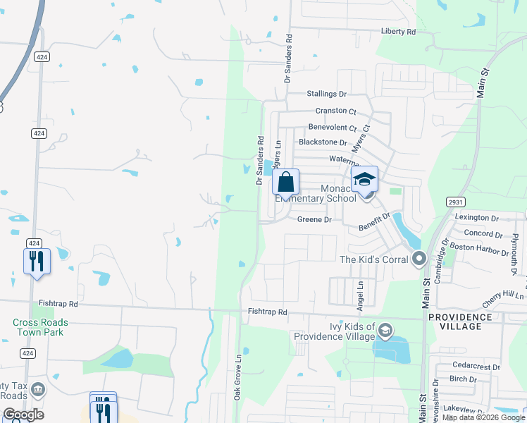 map of restaurants, bars, coffee shops, grocery stores, and more near 1800 Doctor Sanders Road in Aubrey